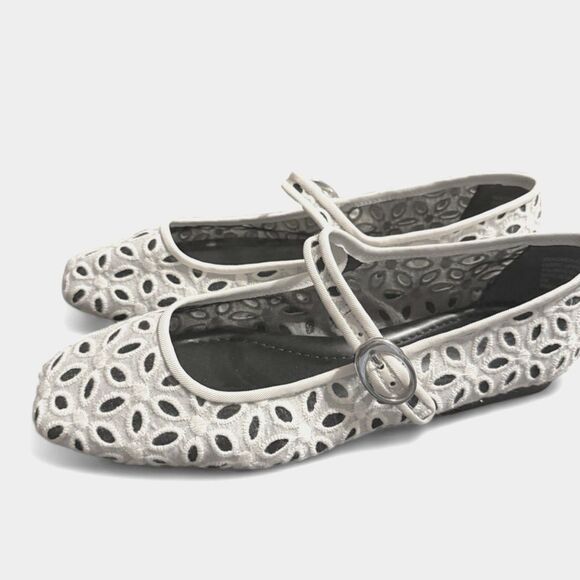 Acinda White and Black Floral Mary Jane Flats - Picture 1 of 16